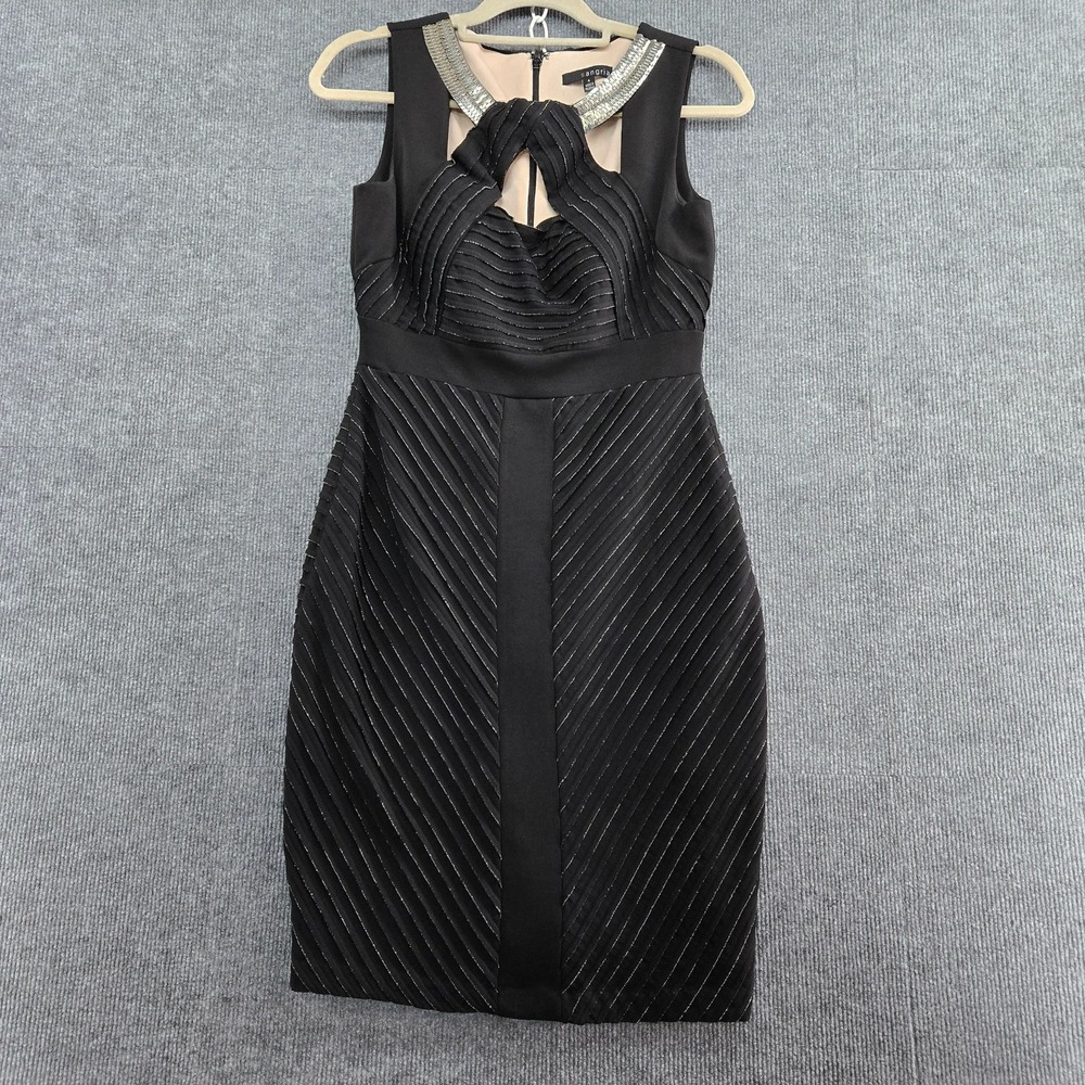 Sangria Size 4 Black Sleeveless Dress Silver Sequin Collar Keyhole